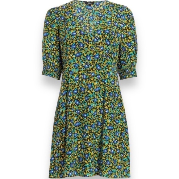Rails Roma V Neck Short Puff Sleeve Abstract Floral Garden Print Mini Dress NEW - Picture 9 of 13